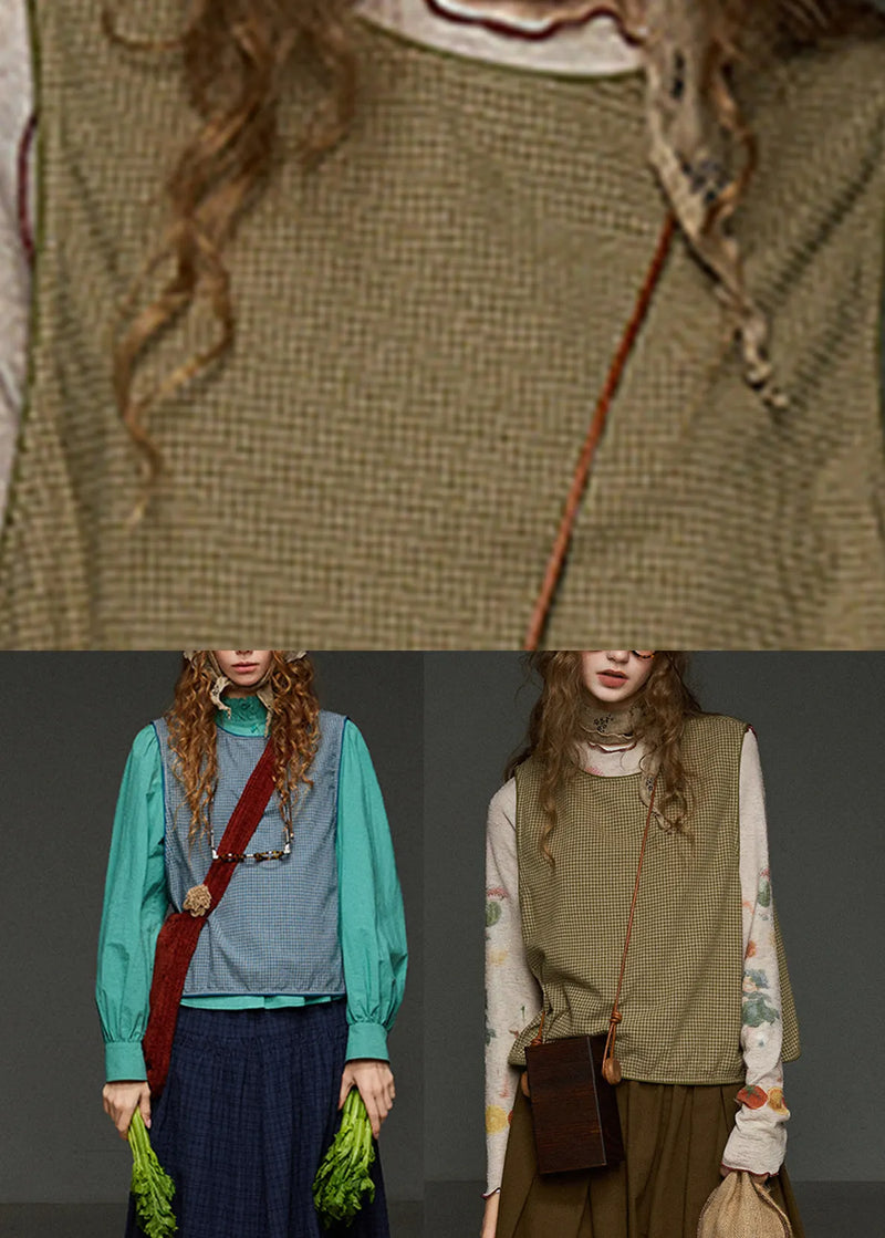 French Green Plaid Oversized Waistcoat Sleeveless