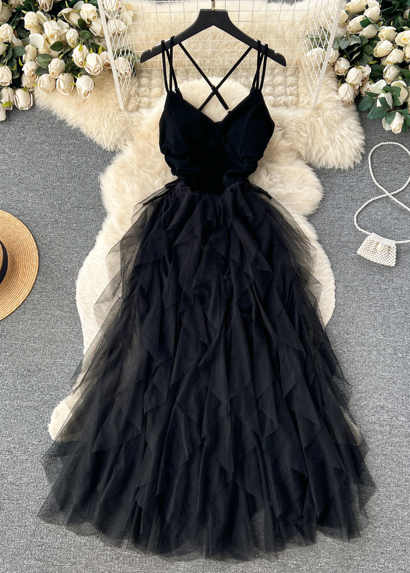 Apricot Cinched Patchwork Tulle Spaghetti Strap Dress Sleeveless