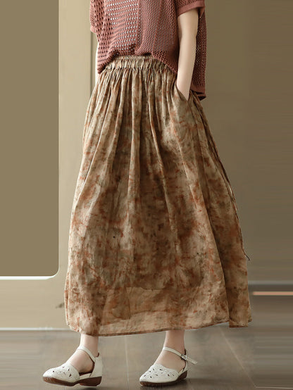 Summer Artsy Drawstring Loose Ramie Skirt
