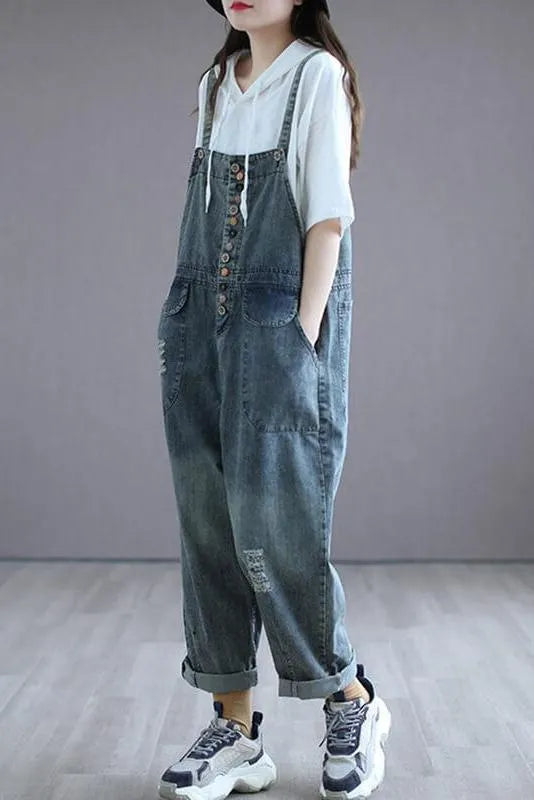 Cotton Breasted Hole Jumpsuits Dungarees