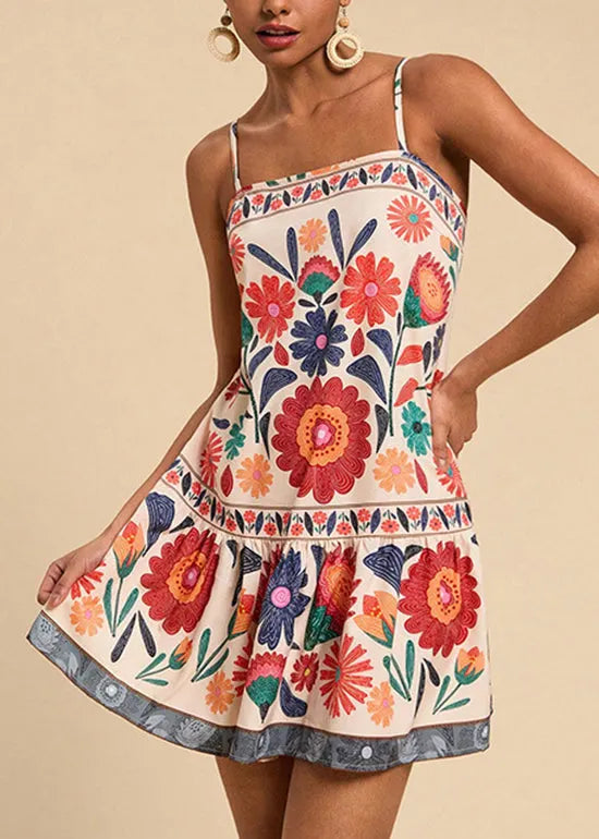 Summer New Vacation Style Printed Strap Dress