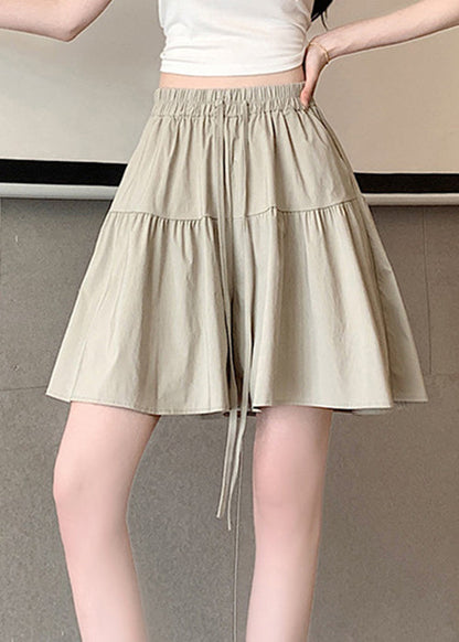Grey Lace Up Cotton Pants Skirt Elastic Waist