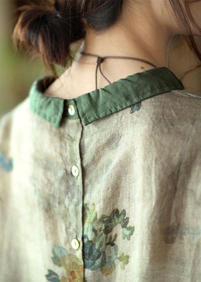 Diy Orange Print3 Ramie Half Sleeve Shirt Summer