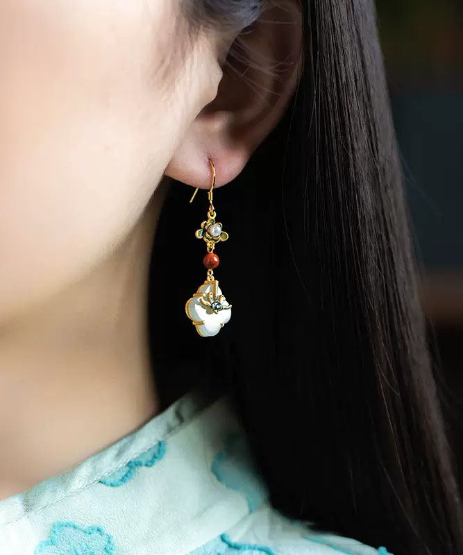 Rainbow Sterling Silver Overgild Jade Pearl Enamel Drop Earrings