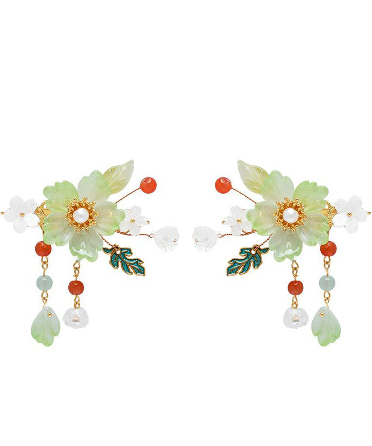 Emerald Green Alloy Pearl Colored Glaze Tassel Hairpin
