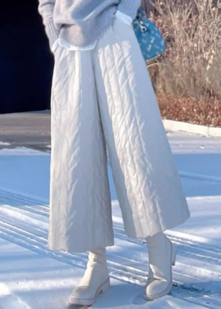 Loose Khaki Pockets Elastic Waist Thick Cotton Filled Wide Leg Pants Winter