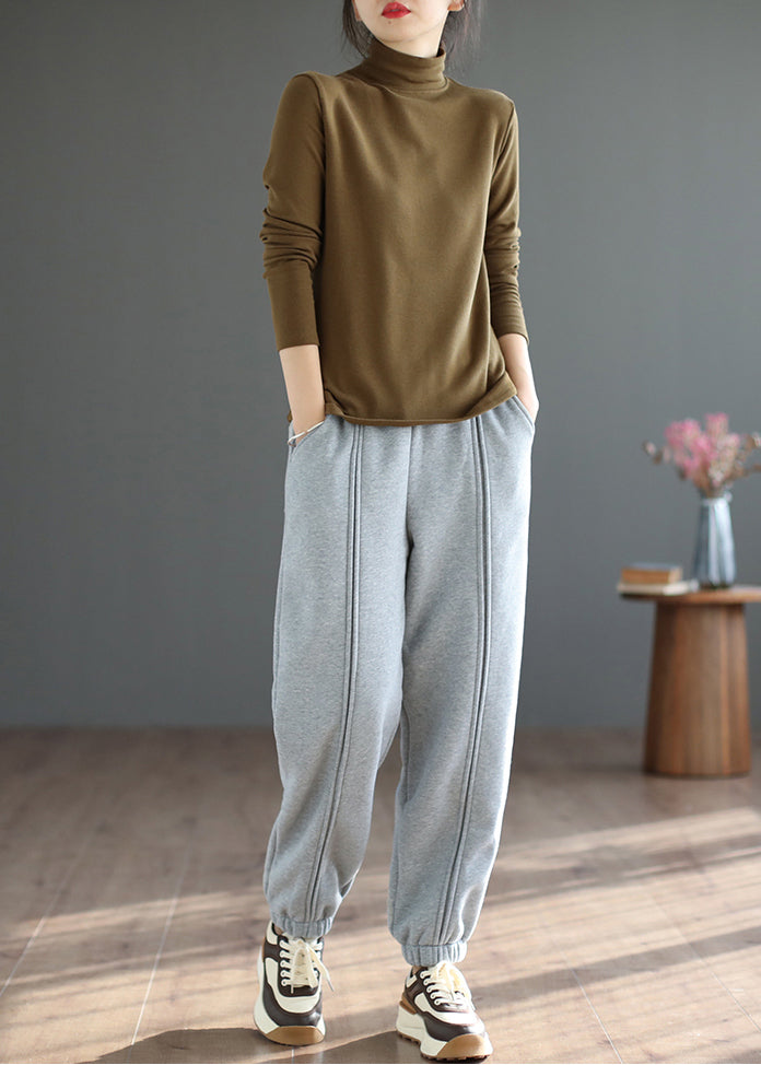 Grey Patchwork Warm Fleece Sweatshirt Pants Spring