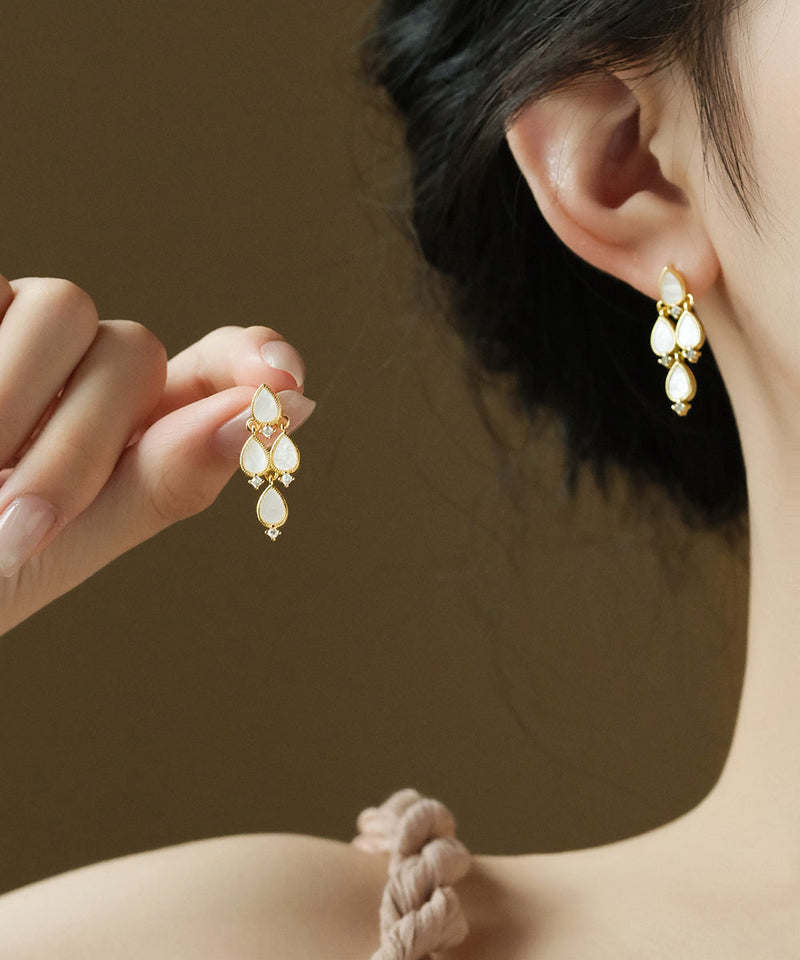 Modern White Copper Zircon Multilayer Water Drop Stud Earrings