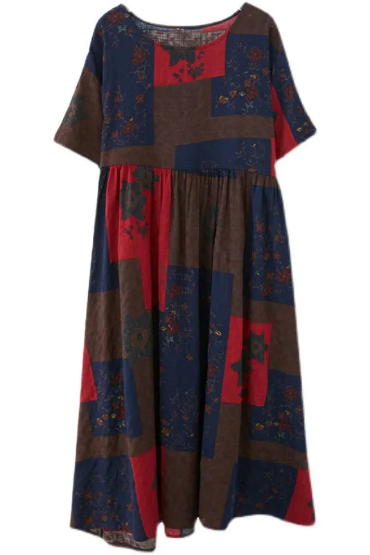 Summer Short Sleeve Dress Geometric Print Long Dress