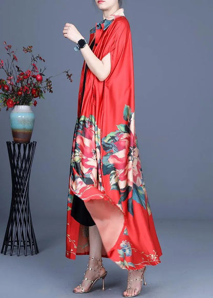 Red Print Summer Cardigan Long