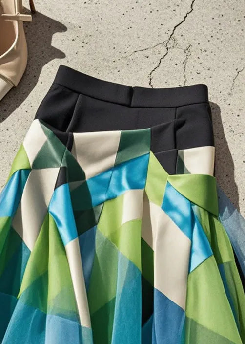 Multicolor Patchwork Tulle Spandex Skirts Fall