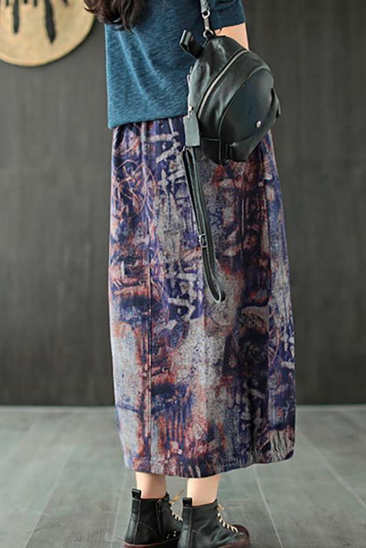 Retro Print Elastic Waist Wild Skirt