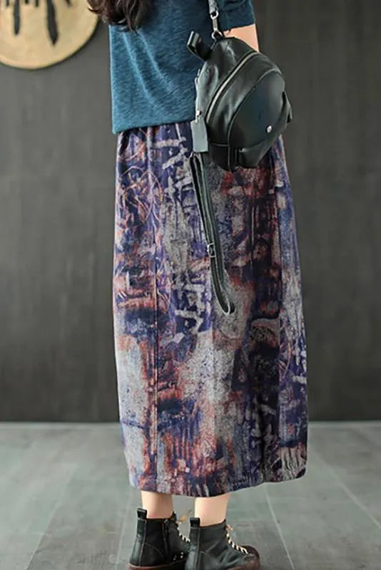 Retro Print Elastic Waist Wild Skirt