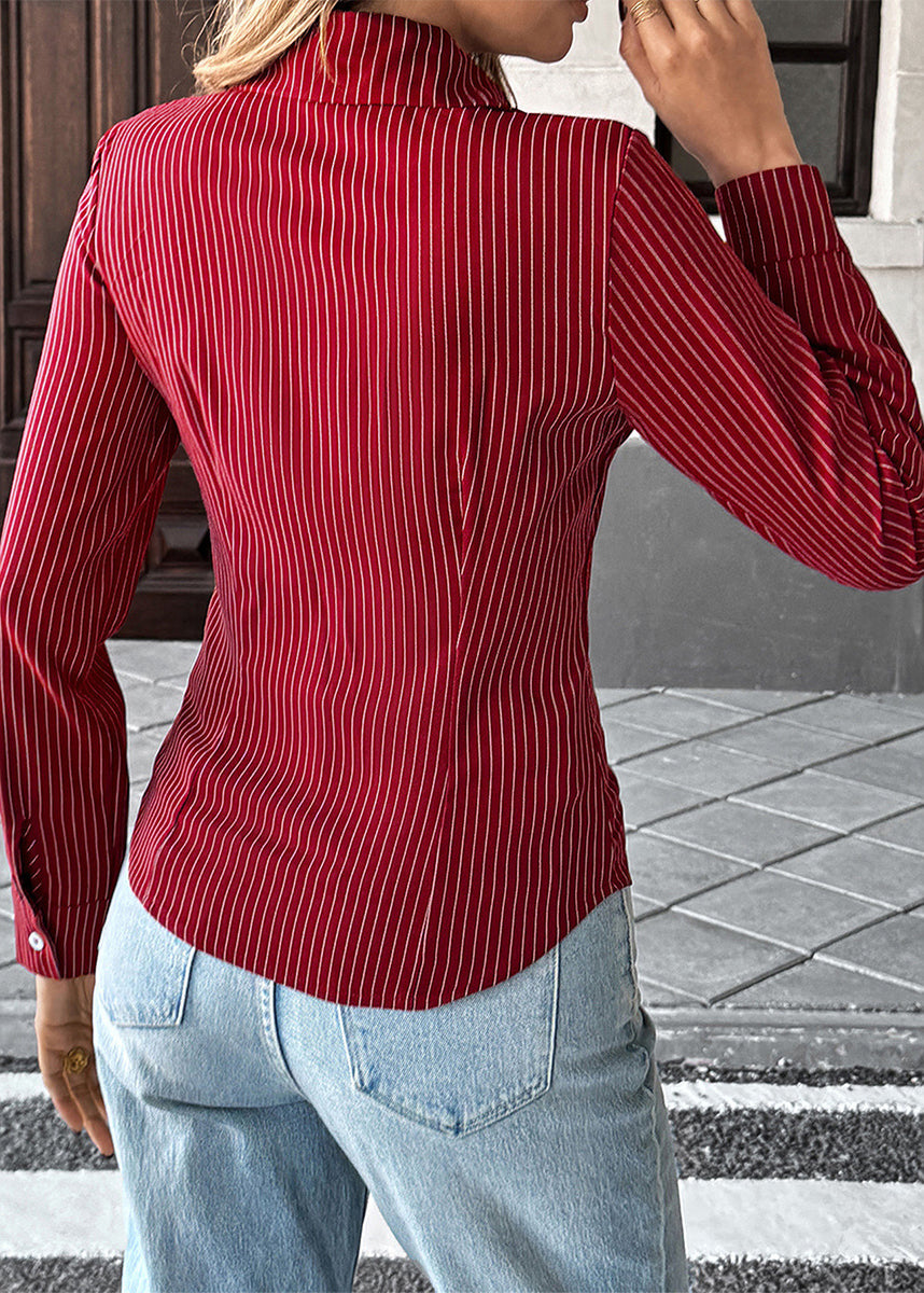 Mulberry Peter Pan Collar Striped Cotton Shirt Top Fall