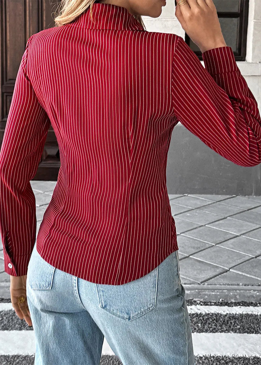 Mulberry Peter Pan Collar Striped Cotton Shirt Top Fall