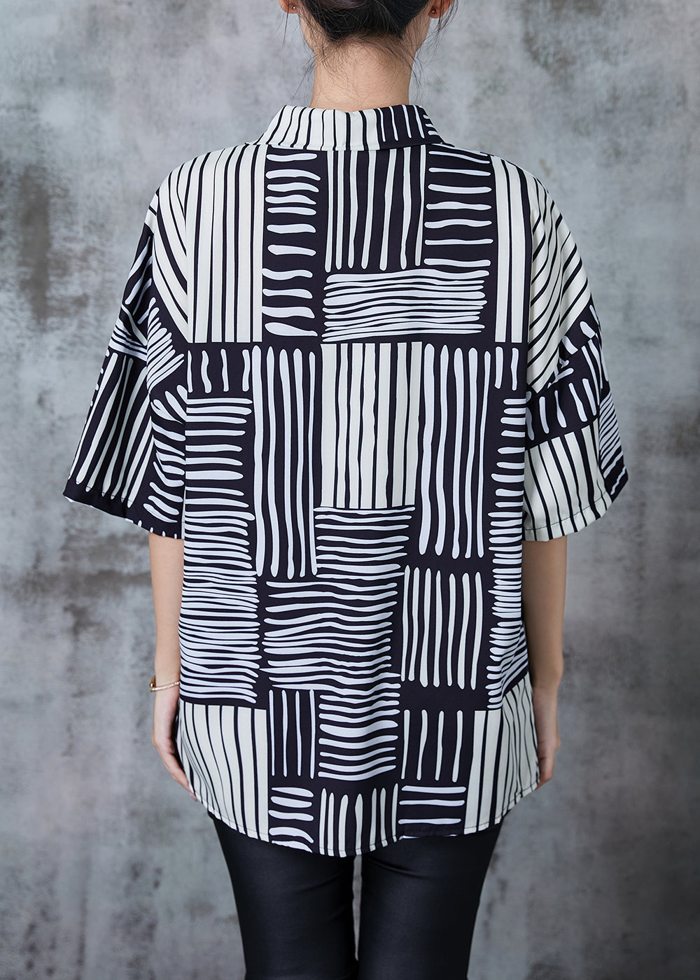 Diy Black Oversized Striped Chiffon Blouses Summer
