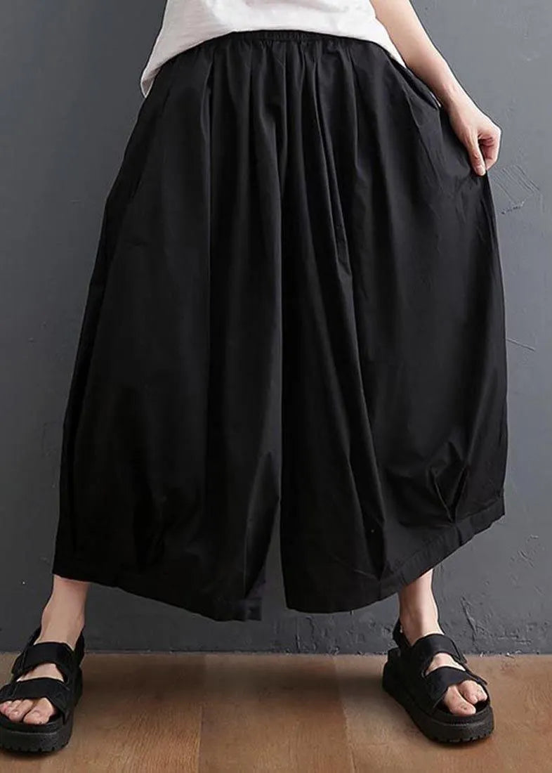 Modern Black High Waist Asymmetrical Design Summer Cotton Linen Pants