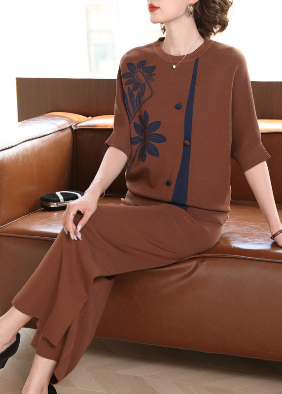 Boutique Camel O Neck Knit Two Pieces Set Spring