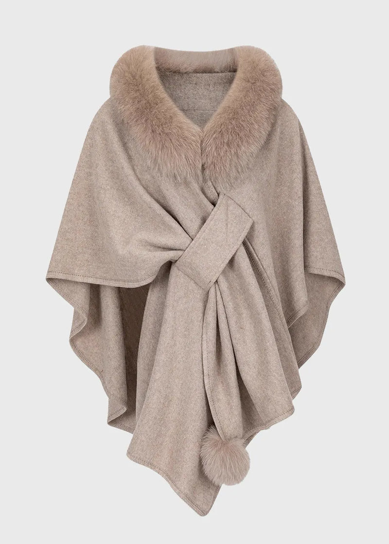 Dark Grey Fur Collar Coats Batwing Sleeve