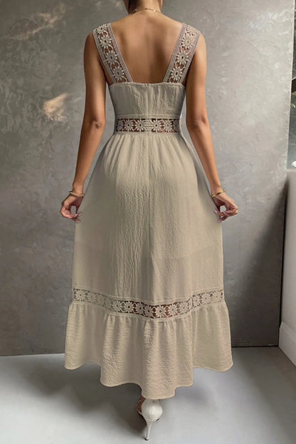 Jacquard Hollow Out Tiered Midi Dress