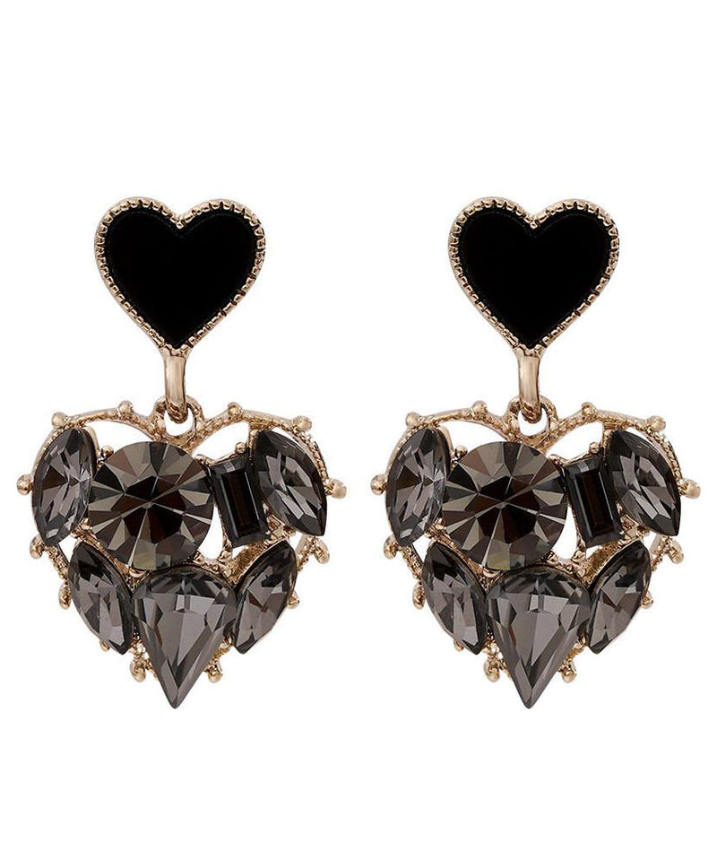Stylish Black Alloy Love Zircon Drop Earrings