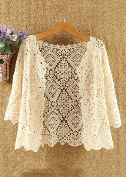 New Green Hollow Out Cotton Knit Cardigans Summer