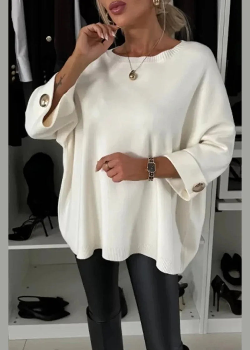 New Grey O Neck Thick Knit Sweater Tops Bracelet Sleeve