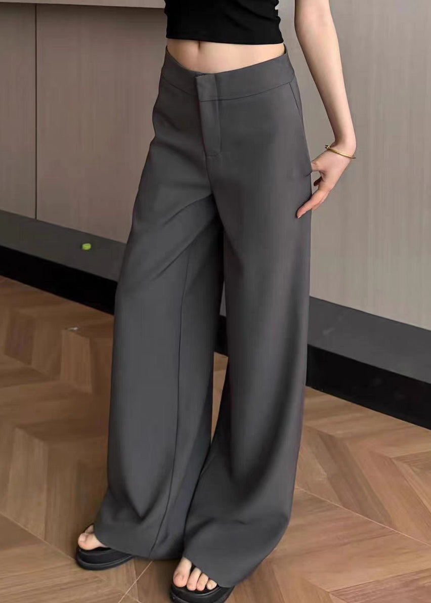 Simple Khaki Pockets High Waist Spandex Pants Summer