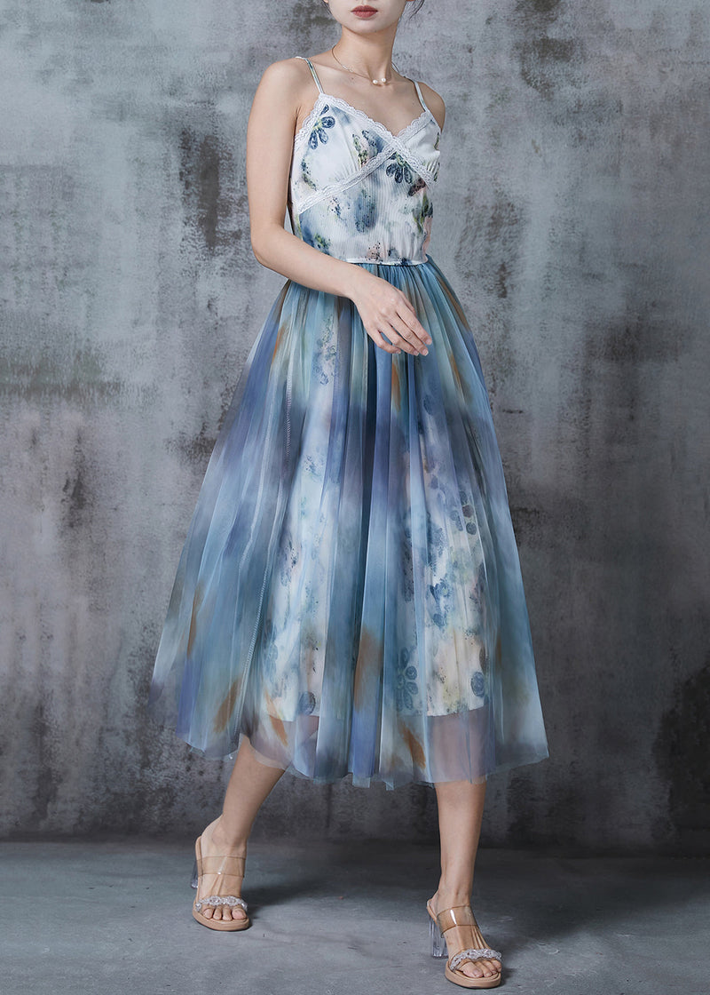 Blue Tie Dye Exra Large Hem Tulle Cami Dresses Summer