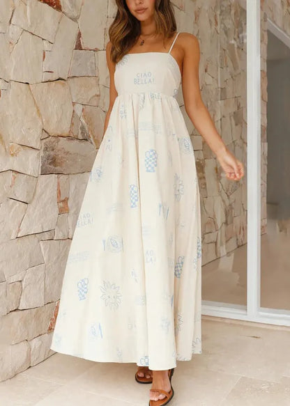 European and American Style Print Spaghetti Strap Dress Summer