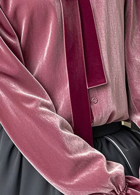 Purple Ruffled Lace Up Velour Shirts Fall