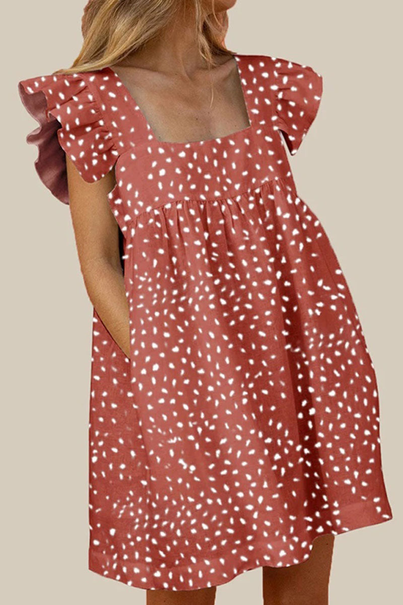 Print Patchwork Square Collar Princess Dresses