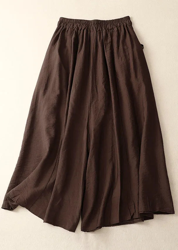 White Elastic Waist Pockets Cotton Wide Leg Pants Summer