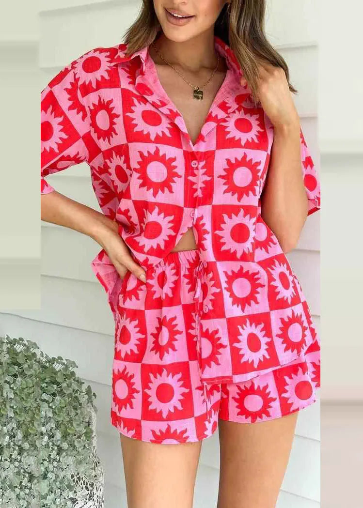 White Printed Shirt and Shorts Collar Set for