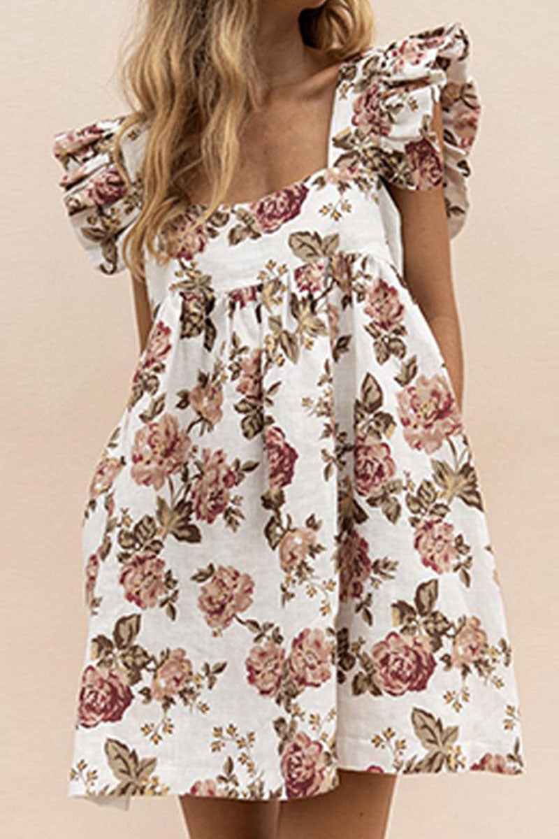 Print Patchwork Square Collar Princess Dresses