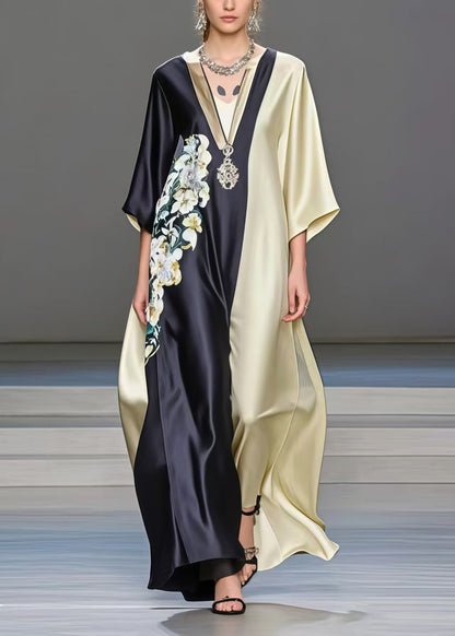 Fine Colorblock Oversized Patchwork Print Silk Dress Summer