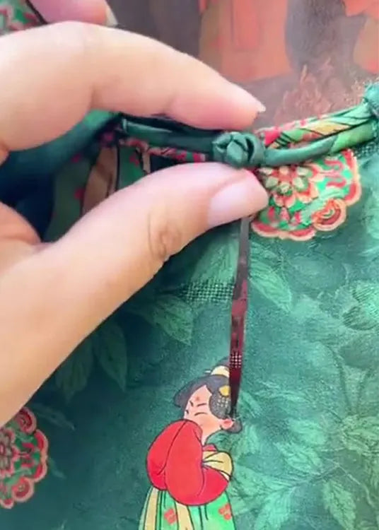 Chinese Style Green Button Print Cotton Shirts Summer