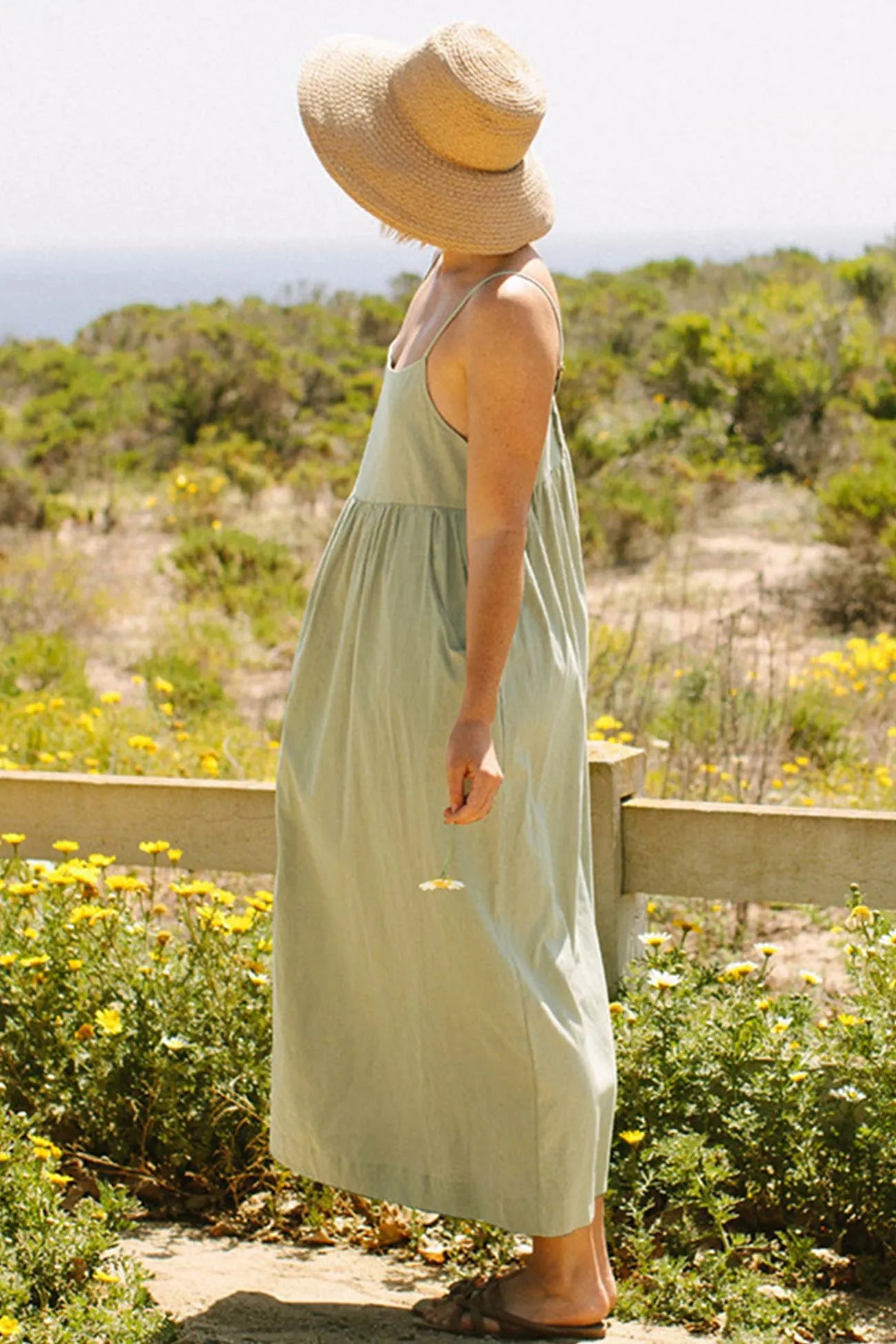 Button-back Pocketed Cotton Cami Dress