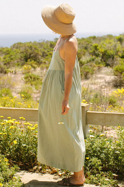 Button-back Pocketed Cotton Cami Dress