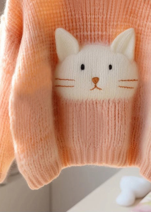 Orange O Neck Cozy Knit Sweaters Fall