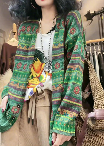 Green V Neck Cozy Knit Cardigan Fall