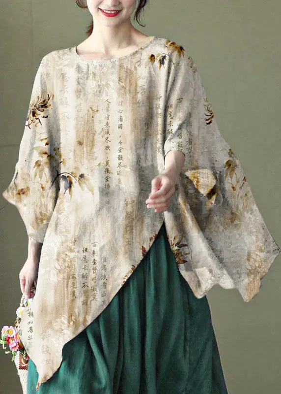 Art Black Phoenix Asymmetrical Design Embroidered Summer Ramie Shirt Tops