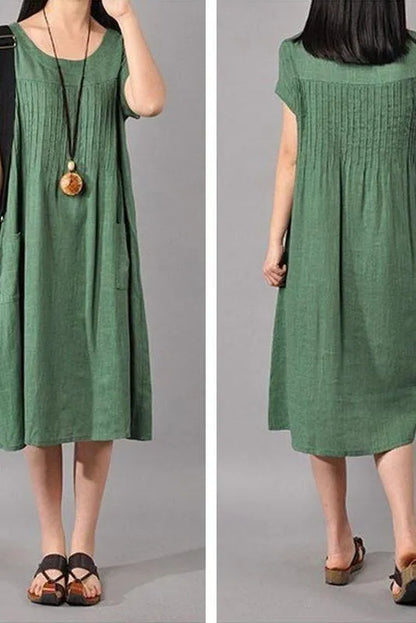 Limited Stock- Cotton Linen Loose Fitting Dress in Green