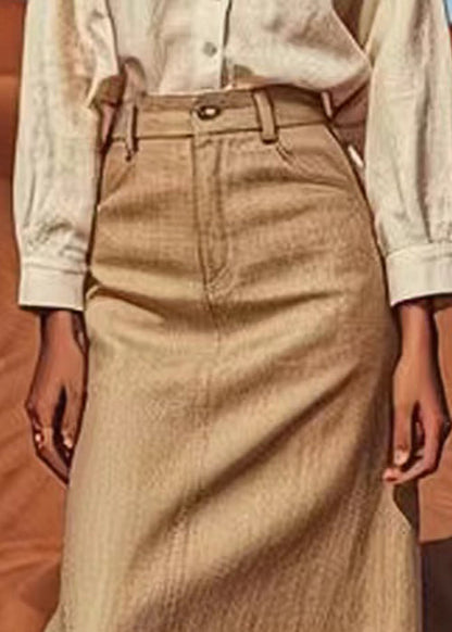 Khaki High Waist Linen a Line Skirts Summer