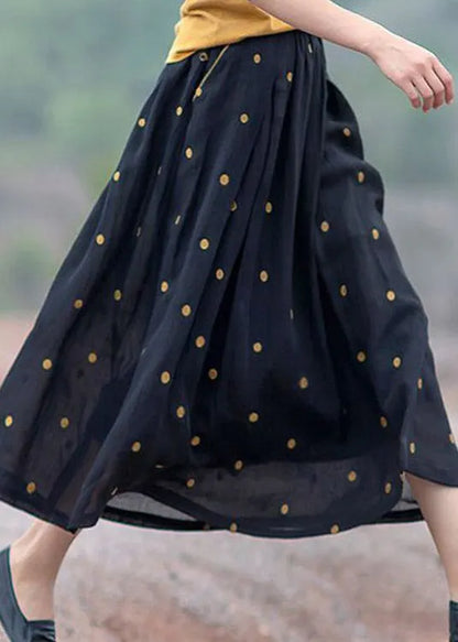 Retro Chocolate-flower2 Print Pockets Linen Skirt Summer
