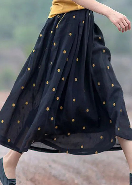 Retro Striped Polka Dots Pockets Linen Skirt Summer
