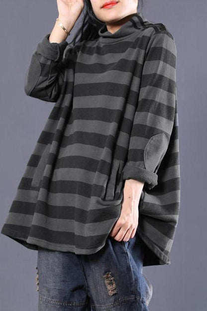 Limited Stock- Female Cotton Striped Turtleneck Sweatshirt