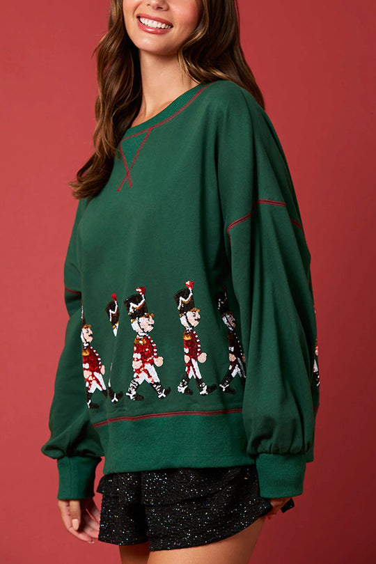 Christmas Soldier Sequin Long-Sleeve Casual Sweatshirt