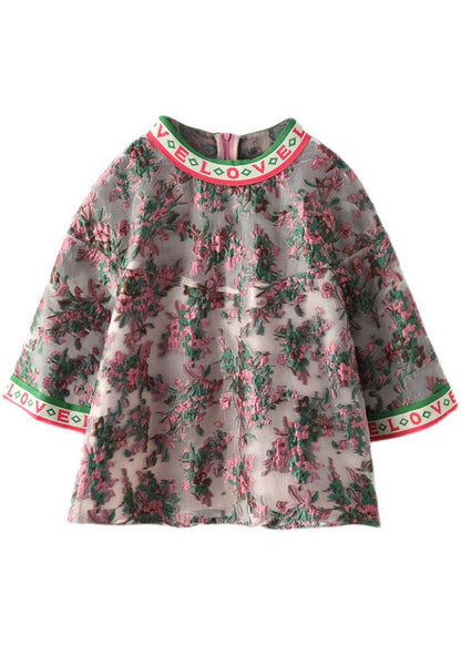 Embroidered Retro O-neck Summer Blouses Half Sleeve