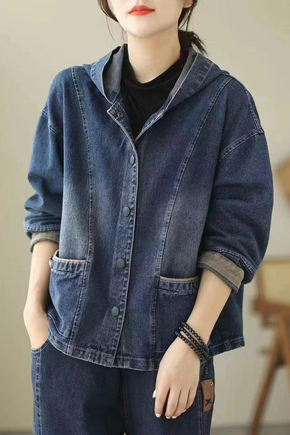 Fall Retro Versatile Short Denim Jacket Hooded Denim Jacket